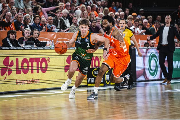 1. Basketball Bundesliga, easyCredit BBL, Saison 2025 2026, Herren, Play-Ins, Spiel um Platz 7, 12.05.2026, RASTA Vechta - Gladiators Trier Steven Ashworth ( 1 - VET-CONCEPT Gladiators Trier) in Aktion Vechta RASTA Dome Niedersachsen Deutschland