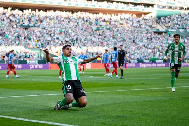 May 12, 2026, Sevilla, Sevilla, SPAIN: Cucho Hernandez of Real Betis celebrates a goal during the Spanish league, LaLiga EA Sports, football match played between Real Betis and Elche CF at La Cartuja stadium on May 12, 2026, in Sevilla, Spain. Sevilla SPAIN - ZUMAa181 20260512_zaa_a181_069 Copyright: xJoaquinxCorcherox