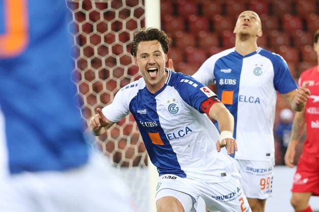 Grasshopper - FC Winterthur Torjubel Dirk Abels (GC) nach dem Treffer zum 3:2 12.05.2026 Stadion Letzigrund Zuerich , SCHWEIZ, Saison 2025 2026 Herren Fussball Super League Grasshopper Club Zuerich - FC Winterthur Torjubel Dirk Abels (GC) nach dem Treffer zum 3:2 gegen Torwart Stefanos Kapino (FCW)
