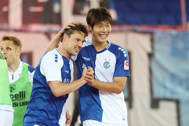 Grasshopper - FC Winterthur Dirk Abels - Young-Jun Lee (GC) 12.05.2026 Stadion Letzigrund Zuerich , SCHWEIZ, Saison 2025 2026 Herren Fussball Super League Grasshopper Club Zuerich - FC Winterthur Dirk Abels - Young-Jun Lee (GC)