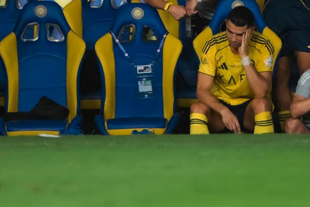 RIYADH, SAUDI ARABIA - MAY 12: Cristiano Ronaldo of Al Nassr looking glum on bench after being substituted during the Saudi Pro League match between Al Nassr and Al Hilal at Al Awwal Park on May 12, 2026 in Riyadh, Saudi Arabia (MB Media)  Copyright: xx
