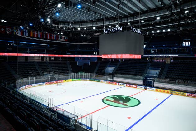 260513 Interior view of BCF Arena during build-up ahead of the 2026 IIHF Ice hockey, Eishockey World Championship, WM, Weltmeisterschaft on May 13, 2026 in Fribourg. Photo: Jesper Zerman BILDBYRAN kod JZ JZ0711 ishockey ice hockey ishockey-vm 2026 vm 2026 iihf world championship förhand inför preview day -2 bbeng arena Copyright: JESPERxZERMAN BB260513JZ001
