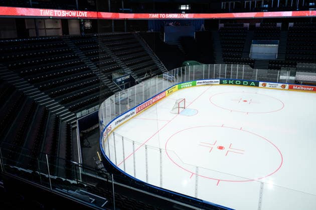 260513 Interior view of BCF Arena during build-up ahead of the 2026 IIHF Ice hockey, Eishockey World Championship, WM, Weltmeisterschaft on May 13, 2026 in Fribourg. Photo: Jesper Zerman BILDBYRAN kod JZ JZ0711 ishockey ice hockey ishockey-vm 2026 vm 2026 iihf world championship förhand inför preview day -2 bbeng arena Copyright: JESPERxZERMAN BB260513JZ005