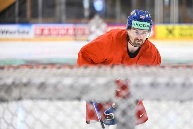 Jakub Flek attends Czech national Ice hockey, Eishockey team training session at the 2026 IIHF Ice Hockey World Championship, WM, Weltmeisterschaft in Fribourg, Switzerland, on May 13, 2026. (CTKxPhoto RadekxPetrasek) CTKPhotoP2026051304483  CTKPhotoP2026051304483
