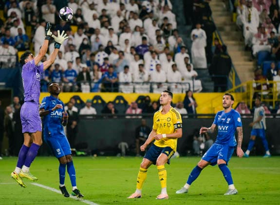 RIYADH, SAUDI ARABIA - MAY 12: Cristiano Ronaldo of Al Nassr watches on during the Saudi Pro League match between Al Nassr and Al Hilal at Al Awwal Park on May 12, 2026 in Riyadh, Saudi Arabia.  Copyright: xKhalidxAlhaj MBxMediax