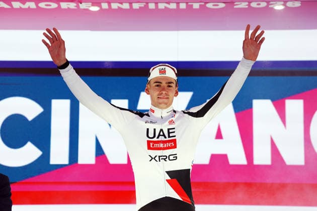 Spain™s Igor Arrieta Lizarraga of UAE Team Emirates XRG winner on the podium during Stage 5 of the Giro d™Italia, from Praia a Mare to Potenza, Italy, Wednesday, May 13, 2026.  Copyright: xGianxMattiaxD Albertox xLaPressex