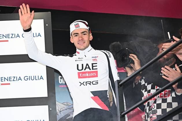 May 13, 2026, Potenza, ITALY: Spanish rider Igor Arrieta Lizarraga of Uae Team Emirates Xrg team, poses on the podium after winning the after 05th stage of the 109 Giro d Italia 2026, cycling race over 203 km from Praia a Mare to Potenza, 13 May 2026. ANSA LUCA ZENNARO. Giro D Italia Cycling Tour - Stage 05  - ZUMAa110 20260513_zaf_a110_028 Copyright: xLucaxZennarox