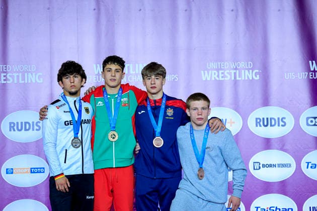 U17, U 17 Wrestling European Championships Podium 60kg GR - Gold: Georgi Petrov Markov (BUL), Silver: Christiano Liebzeit (GER), Bronze: Vlad Duminica (MDA), Mikhail Stepanov (RUS)
