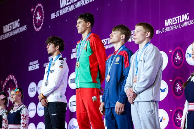 U17, U 17 Wrestling European Championships Podium 60kg GR - Gold: Georgi Petrov Markov (BUL), Silver: Christiano Liebzeit (GER), Bronze: Vlad Duminica (MDA), Mikhail Stepanov (RUS)
