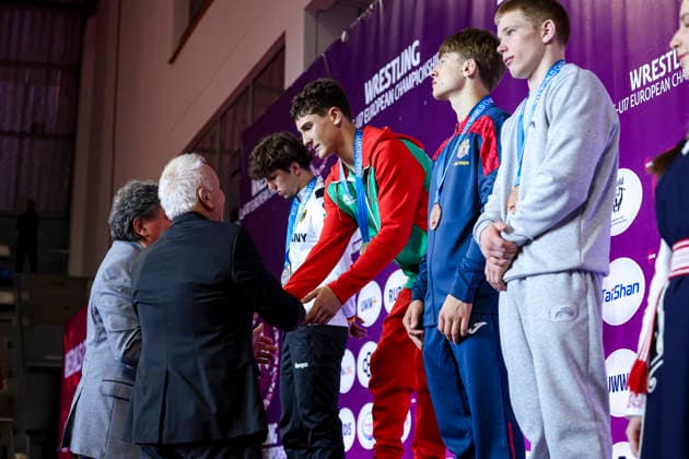 U17, U 17 Wrestling European Championships Podium 60kg GR - Gold: Georgi Petrov Markov (BUL), Silver: Christiano Liebzeit (GER), Bronze: Vlad Duminica (MDA), Mikhail Stepanov (RUS)