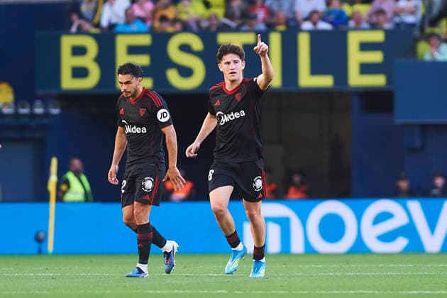 Joaquin Martinez Oso (Sevilla FC) celebrates after scoring his team˜s first goal during the LaLiga EA Sports match between Villarreal CF and Sevilla FC at Estadio de la Ceramica on May 13, 2026 in Villarreal, Spain. (Photo by Maria Jose Segovia DeFodi Images) -