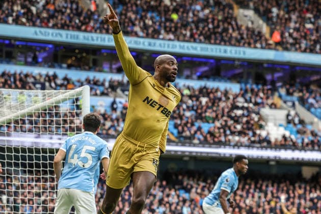 Premier League: Manchester City v Crystal Palace Jean-Philippe Mateta of Crystal Palace celebrates a goal however VAR rule it out for offside during the Premier League match Manchester City vs Crystal Palace at Etihad Stadium, Manchester, United Kingdom on 13 May 2026 (Photo by Mark Cosgrove News Images) Manchester Etihad Stadium Greater Manchester United, ManU Kingdom Copyright: xMarkxCosgrove NewsxImagesx