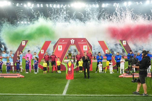 Nek during the Frecciarossa Italian Cup 2025 2026 final soccer match between Lazio and Inter Milan at the Stadio Olimpico in Rome, Italy - May 13, 2026 - Soccer  Copyright: xAlfredoxFalcone LaPressex