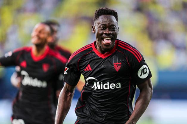 May 13, 2026, Villarreal, Castellon, SPAIN: Akor Adams of Sevilla FC celebrates a goal during the Spanish league, LaLiga EA Sports, football match played between Villarreal CF and Sevilla FC at La Ceramica stadium on May 13, 2026, in Villarreal, Spain. Villarreal SPAIN - ZUMAa181 20260513_zaa_a181_107 Copyright: xIvanxTerronx