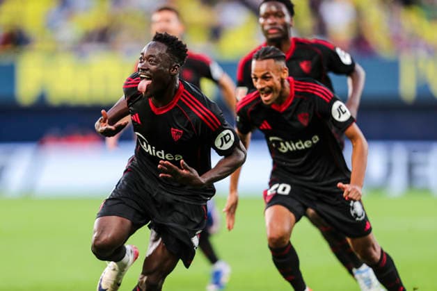 May 13, 2026, Villarreal, Castellon, SPAIN: Akor Adams of Sevilla FC celebrates a goal during the Spanish league, LaLiga EA Sports, football match played between Villarreal CF and Sevilla FC at La Ceramica stadium on May 13, 2026, in Villarreal, Spain. Villarreal SPAIN - ZUMAa181 20260513_zaa_a181_108 Copyright: xIvanxTerronx