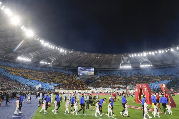 Lazio v Inter Milan - Italian Cup final match ROME, ITALY - MAY 13: Lazio and Inter Milan players enter the pitch for the start of their Italian Cup football final match at the Olympic stadium in Rome, Italy, on May 13, 2026. Riccardo De Luca Anadolu Rome Italy. Editorial use only. Please get in touch for any other usage.  Copyright: x2026xAnadoluxRiccardoxDexLucax