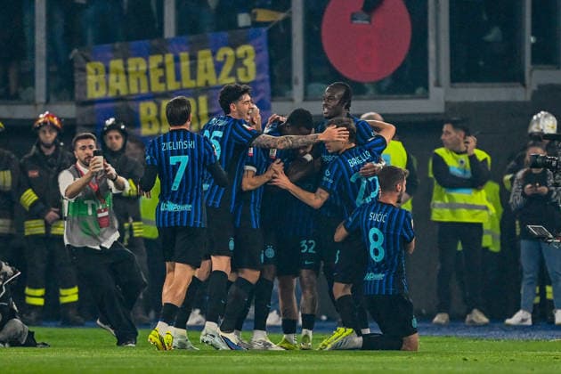 InterÕs Marcus Thuram celebrating for LazioÕs Adam Marusic own goal during the Frecciarossa Italian Cup 2025 2026 final soccer match between Lazio and Inter Milan at the Stadio Olimpico in Rome, Italy - May 13, 2026 - Soccer  Copyright: xTanoxPecoraro LaPressex