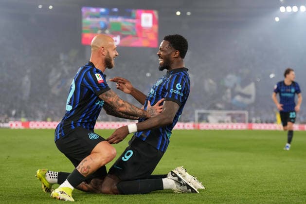 Inter Milan s Marcus Thuram celebrates after scoring during the Frecciarossa Italian Cup 2025 2026 final soccer match between Lazio and Inter Milan at the Stadio Olimpico in Rome, Italy - May 13, 2026 - Soccer  Copyright: xAlfredoxFalcone LaPressex