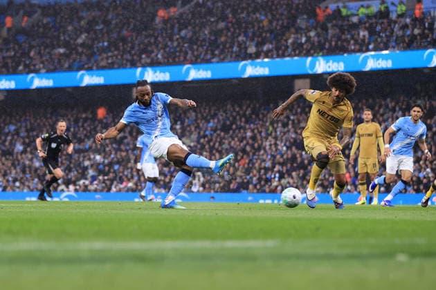 Football - Premier League - Manchester City v Crystal Palace 13th May 2026 - Premier League - Manchester City v Crystal Palace - Antoine Semenyo of Manchester City scores the opening goal - Photo: Simon Stacpoole Offside. Manchester UK Copyright: xSimonxStacpoolexOffside