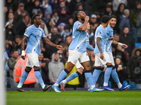 Manchester City v Crystal Palace Premier League Antoine Semenyo of Manchester City celebrates after scoring his teams first goal during the Premier League match at the Etihad Stadium, Manchester 13 05 2026 UK Newspapers OUT Copyright: xKarlxVallantinex FIL-23426-0009
