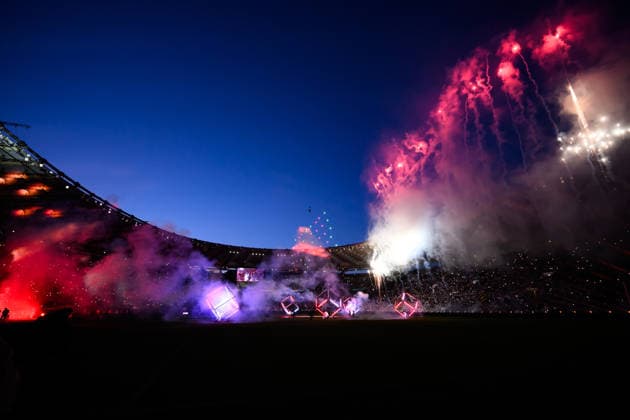 The open ceremony of the 2025 2026 Coppa Italia football final between SS Lazio and FC Internazionale at Stadio Olimpico in Rome (Italy), May 13, 2026. AndreaxStaccioli