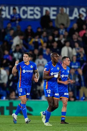 May 13, 2026, Getafe, Madrid, Spain: Martin Satriano of Getafe CF celebrates a goal during the Spanish League, LaLiga EA Sports, football match played between Getafe CF and RCD Mallorca at Coliseum de Getafe stadium on May 13, 2026, in Getafe, Spain. Getafe Spain - ZUMAa181 20260513_zaa_a181_181 Copyright: xDennisxAgyemanx