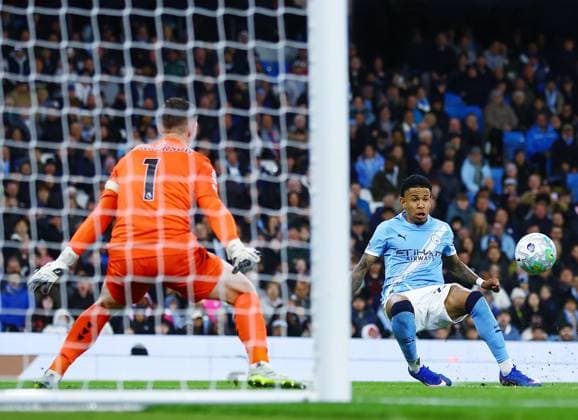Savinho of Manchester City scores a goal to make it 3-0 Manchester City v Crystal Palace, Premier League, Football, Etihad Stadium, Manchester , UK - 13 May 2026Manchester Etihad Stadium United Kingdom EDITORIAL USE ONLY No use with unauthorised audio, video, data, fixture lists, club league logos or live services. Online in-match use limited to 120 images, no video emulation. No use in betting, games or single club league player publications.  Copyright: xMattxWest Shutterstockx 16871265r