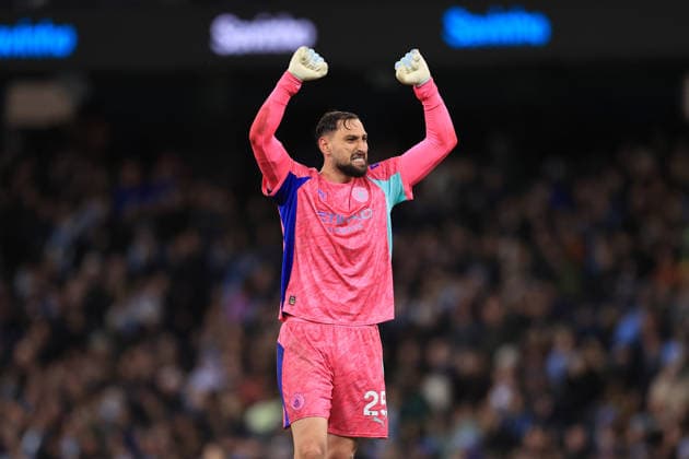 Football - Premier League - Manchester City v Crystal Palace 13th May 2026 - Premier League - Manchester City v Crystal Palace - Manchester City goalkeeper Gianluigi Donnarumma celebrates their 3rd goal - Photo: Simon Stacpoole Offside. Manchester UK Copyright: xSimonxStacpoolexOffside