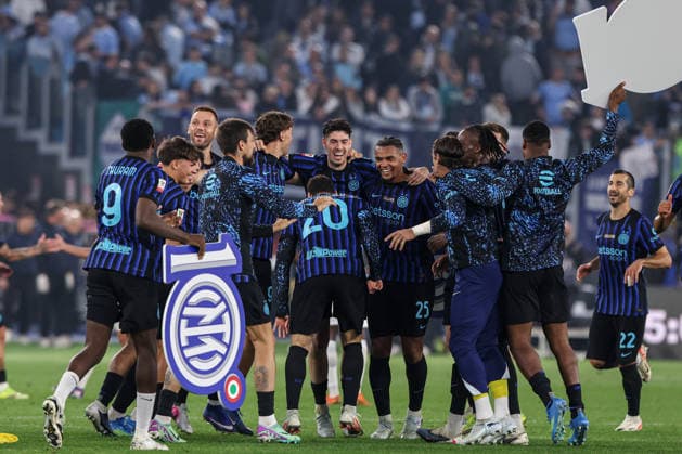 Inter Milan players celebrate at the end of the matchmduring the Frecciarossa Italian Cup 2025 2026 final soccer match between Lazio and Inter Milan at the Stadio Olimpico in Rome, Italy - May 13, 2026 - Soccer  Copyright: xPhotoxbyxStefanoxNicoli LaPressex