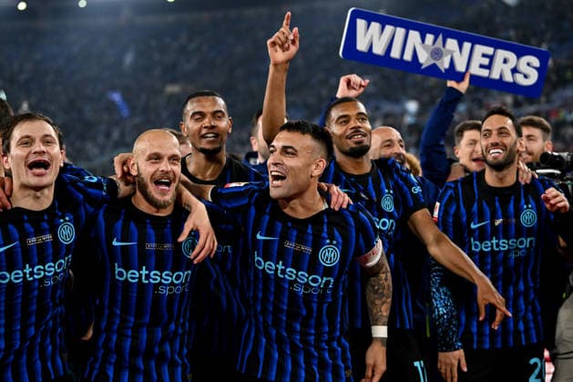 As Roma 13 05 2026 - finale Coppa Italia Lazio-Inter foto Antonello Sammarco Image nella foto: Nicolo Barella-Federico Dimarco-Lautaro Martinez 