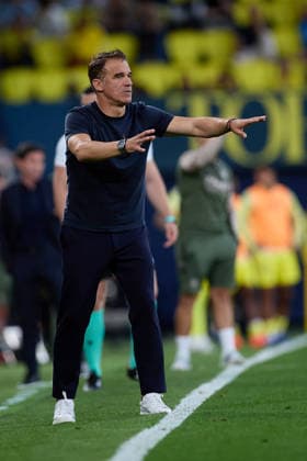 Kings League Italy 2026 May 13, 2026, Villarreal, Castellon, Spain: Luis Garcia Plaza head coach of Sevilla CF reacts during the Spanish championship LaLiga football match between Villarreal CF and Sevilla CF on 13 May 2026 at Ceramica Stadium in Villarreal, Spain. Villarreal Fonzies Arena Spain Spanish La Liga EA Sports soccer match Villarreal vs Sevilla Copyright: xCerezox