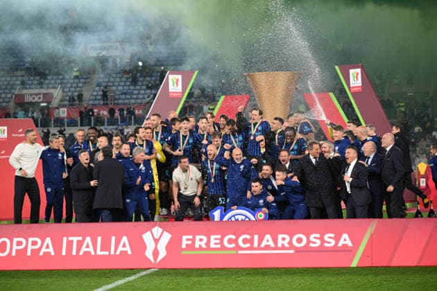 Foto IPP Roberto Ramaccia Roma 13 05 2026 Calcio Coppa Italia 2025 2026 - Finale - Lazio-Inter nella foto Inter’s players celebrate their victory at the end of the match ?Italy Photo Press - World Copyright - Roma italy Italia ITALY  Copyright: xR4924_italyphotopressx