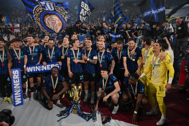 Foto IPP Roberto Ramaccia Roma 13 05 2026 Calcio Coppa Italia 2025 2026 - Finale - Lazio-Inter nella foto Inter’s players celebrate their victory at the end of the match ?Italy Photo Press - World Copyright - Roma italy Italia ITALY  Copyright: xR4924_italyphotopressx