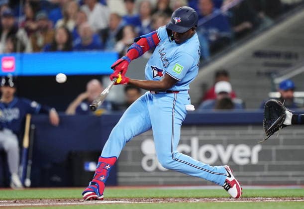 May 13, 2026, Toronto, On, CANADA: Toronto Blue Jays Jesus Sanchez (12) singles against the Tampa Bay Rays during second inning MLB, Baseball Herren, USA baseball action in Toronto on Wednesday, May 13, 2026. Canada News - May 13, 2026  - ZUMAc35_ 20260513_zaf_c35_150 Copyright: xNathanxDenettex