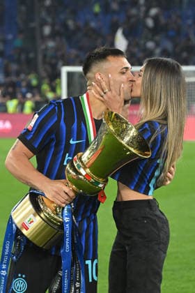 Italy cup Football Final SS Lazio v FC Inter Lautaro Martinez of Inter with the cup with girlfriend during Italy cup Football Final between SS Lazio v FC Inter, Olimpic stadium Rome, May 13rd, 2026 Imago-Images Emmefoto Copyright: xImago-Images Emmefotox