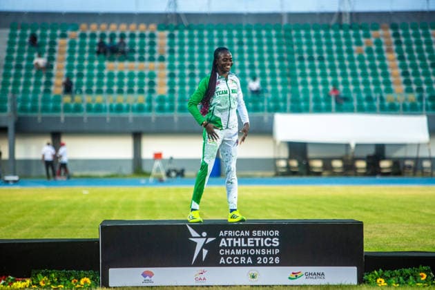 Tobi Amusan (Nigeria) in action before the gold medal presentation for the Women s 100m hurdles event, at the 2026 African Senior Athletics Championship in Accra, Ghana. Photo by Adeniyi Muyiwa Copyright: xAdeniyixMuyiwax