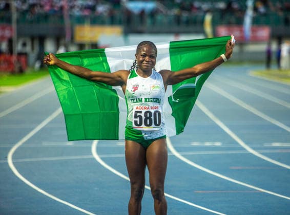 Rosemary Chukwuma (Nigeria) in action after the Women s 100m final, at the 2026 African Senior Athletics Championship in Accra, Ghana. Photo by Adeniyi Muyiwa Copyright: xAdeniyixMuyiwax