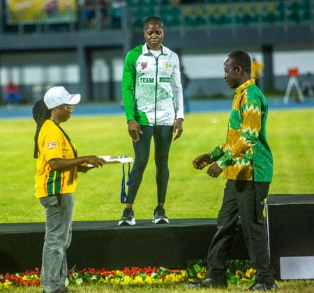 Rosemary Chukwuma (Nigeria) in action before the medal presentation for the Women s 100m final, at the 2026 African Senior Athletics Championship in Accra, Ghana. Photo by Adeniyi Muyiwa Copyright: xAdeniyixMuyiwax