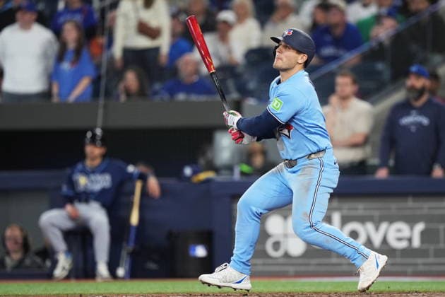 May 13, 2026, Toronto, On, CANADA: Toronto Blue Jays Daulton Varsho (5) hits a walk-off grand slam against the Tampa Bay Rays during 10th inning MLB, Baseball Herren, USA baseball action in Toronto on Wednesday, May 13, 2026. Canada News - May 13, 2026  - ZUMAc35_ 20260513_zaf_c35_199 Copyright: xNathanxDenettex