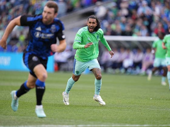 SEATTLE, WA - May 13, 2026: Seattle Sounders forward Jesus Ferreira 9 calls for the balll during an MLS, Fussball Herren, USA match between the Seattle Sounders and the San Jose Earthquakes on May 13, 2026 at Lumen Field in Seattle, WA. (Photo by Jeff Halstead Icon Sportswire) . SOCCER: MAY 13 MLS Seattle Sounders FC vs San Jose Earthquakes EDITORIAL USE ONLY Icon260513009