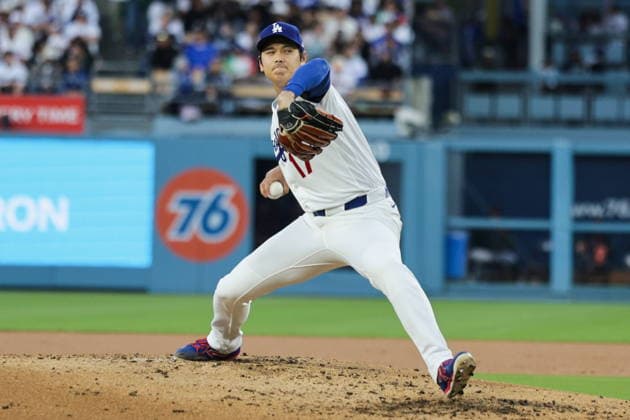 MLB, Baseball Herren, USA - Los Angeles Dodgers vs San Francisco Giants Dodgers pitcher Shohei Ohtani throws a pitch in the second inning of an MLB game between the Los Angeles Dodgers and the San Francisco Giants at Uniqlo Field at Dodger Stadium in Los Angeles, California, USA, 13 May 2026. LOS ANGELES CALIFORNIA United States  Copyright: xCHRISxTORRESx