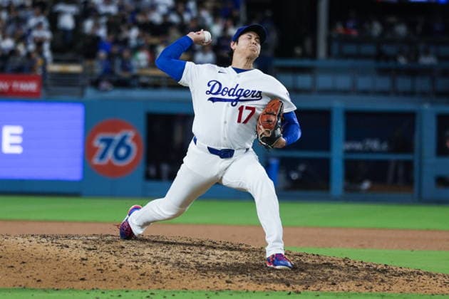 MLB, Baseball Herren, USA - Los Angeles Dodgers vs San Francisco Giants Dodgers pitcher Shohei Ohtani throws a pitch in the seventh inning of an MLB game between the Los Angeles Dodgers and the San Francisco Giants at Uniqlo Field at Dodger Stadium in Los Angeles, California, USA, 13 May 2026. LOS ANGELES CALIFORNIA United States  Copyright: xCHRISxTORRESx