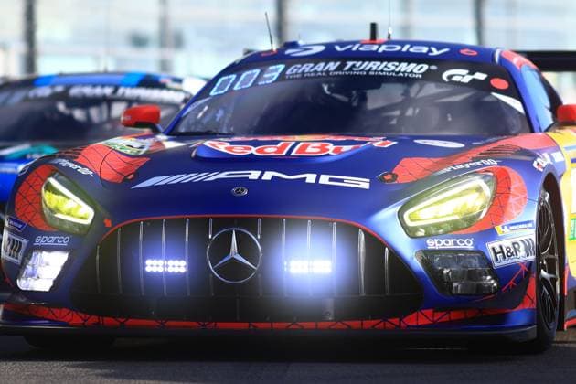 RECORD DATE NOT STATED Daniel Juncadella & Jules Gounon & Lucas Auer & Max Verstappen (Mercedes-AMG Team Verstappen Racing) mit leuchtenden Scheinwerfern auf der Rennstrecke am Nürburgring Mercedes-AMG beim 24h Nürburgring Copyright: xMichaelxGelhardtx