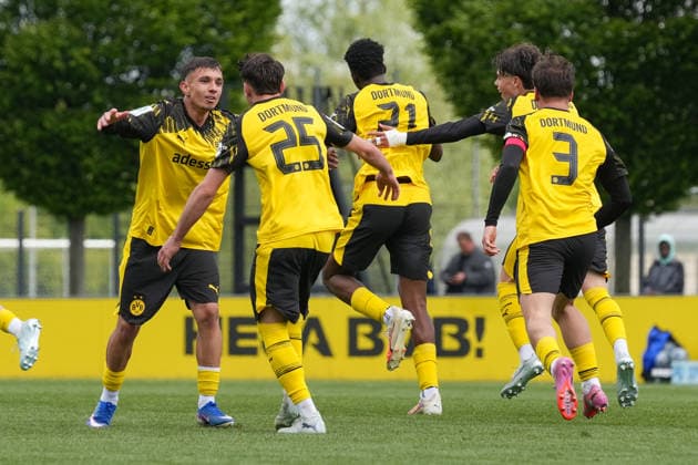 Donnerstag, 14.05.2026 Saison 2025 2026 Finale U17, U 17 Westfalenpokal im BVB Fußballpark Hohenbuschei, Dortmund, Germany. BV Borussia Dortmund U17 - VfL Bochum U17. Torjubel nach dem 1:1 durch Idriss Junior Jeremi Coulibaly (BVB).