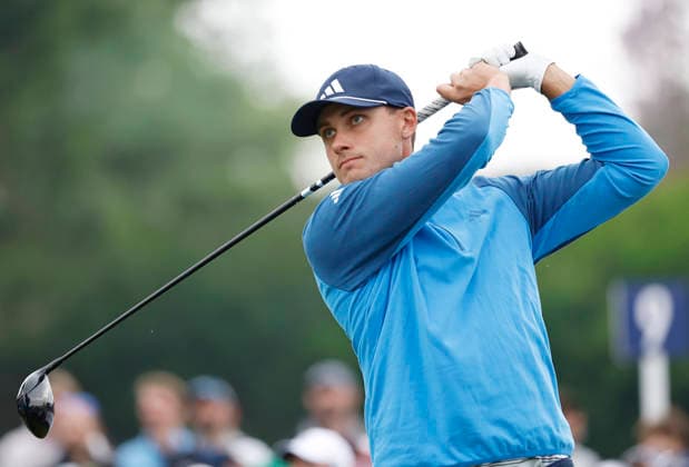 Ludvig Aberg of Sweden watches his tee shot on the 11th hole during the first round of the 2026 PGA, Golf Herren Championship at Aronimink Golf Club in Newtown Square, Pennsylvania, on Thursday, May 14, 2026.  PHI20260514819 LAURENCExKESTERSON