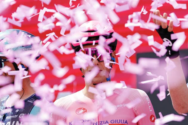 Portugal™s Afonso Oliveira Eulalio of Bahrain Victorious pink jersey during Stage 6 of the Giro d™Italia, from Paestum to Naples, Italy, Thursday, May 14, 2026.  Copyright: xGianxMattiaxD Albertox xLaPressex