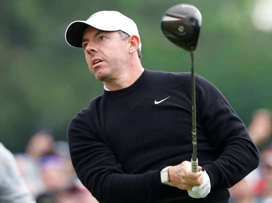 Rory McIlroy of Northern Ireland watches his tee shot on the 11th hole during the first round of the 2026 PGA, Golf Herren Championship at Aronimink Golf Club in Newtown Square, Pennsylvania, on Thursday, May 14, 2026.  PHI20260514830 LAURENCExKESTERSON