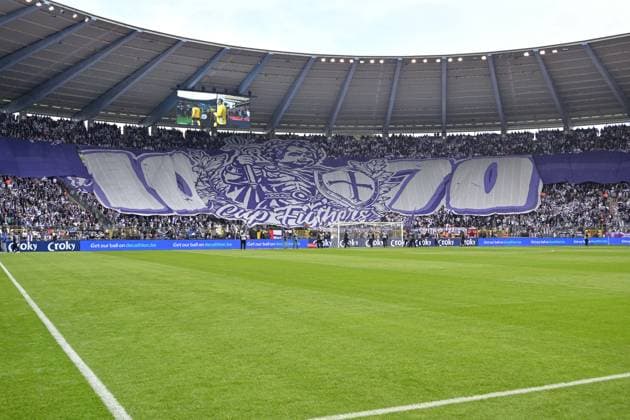 260514 Cupfinal Royale Union Saint-Gilloise vs RSC Anderlecht fans and supporters of Anderlecht pictured with a tifo during the Croky Cup final 2026 between Royale Union Saint-Gilloise and RSC Anderlecht on May 14 , 2026 in Brussels, Belgium. (Photo by David Catry Isosport) Brussels Belgium  Copyright: xDavidxCatryx 20260514DC2_5308