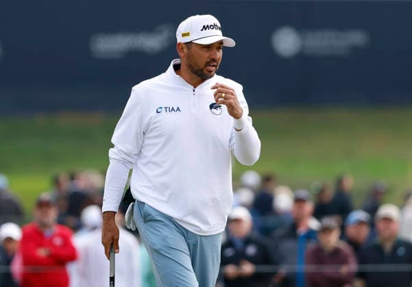 Jason Day of Australia reacts after missing a putt on the 16th hole during the first round of the 2026 PGA, Golf Herren Championship at Aronimink Golf Club in Newtown Square, Pennsylvania, on Thursday, May 14, 2026.  PHI20260514843 LAURENCExKESTERSON
