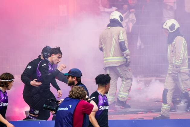 Anderlecht s Mihajlo Cvetkovic celebrates after scoring during a soccer game between Royale Union Saint-Gilloise and RSC Anderlecht, Thursday 14 May 2026 in Brussels, the final of the Croky Cup Belgian soccer cup. BRUNOxFAHY  x173871333x